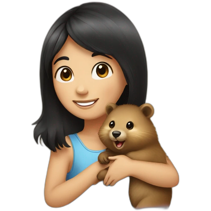 happy-girl-who-is-black-hair-and-hugging-happy-quokka emoji