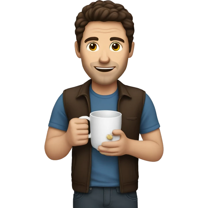 white man with dark brown hair and a coffee mug in his hand emoji