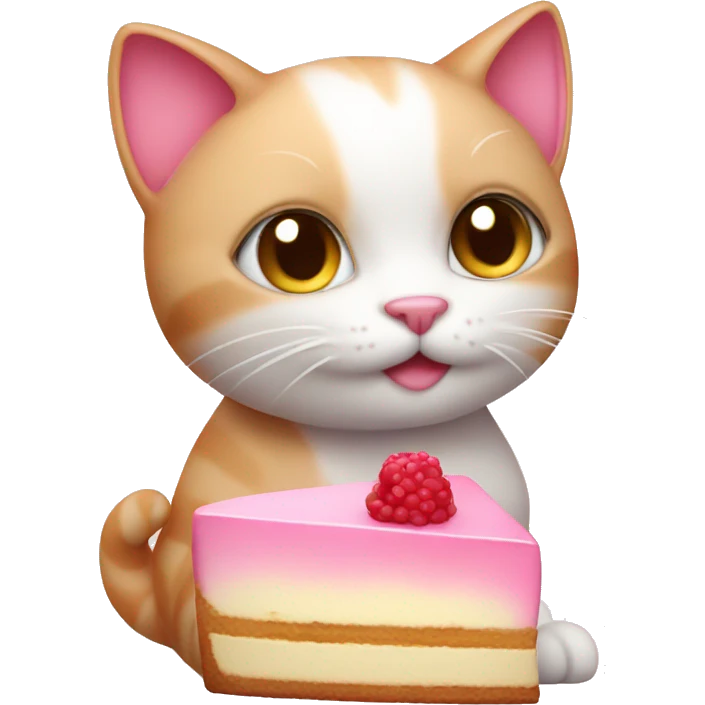 cute pink cat holding a cheesecake emoji