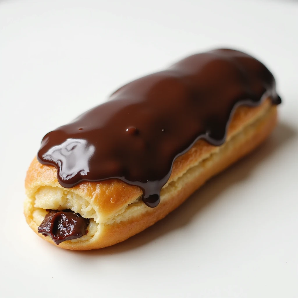 realistic appetizing éclair au chocolat with chocolate glaze, French pastry emoji