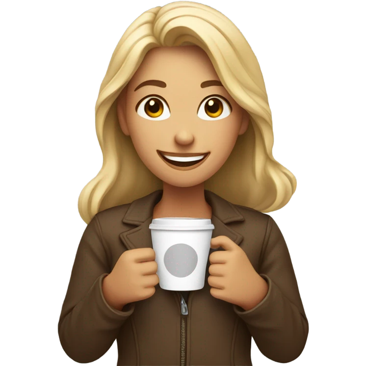 smiling girl with coffee cup emoji