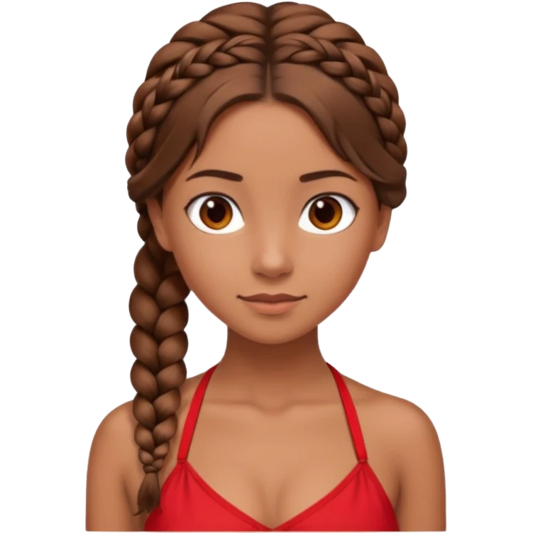 A tanned girl's face Over-the-shoulder braid brown hair with red halter top emoji