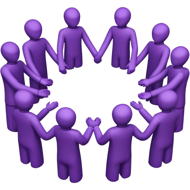 purple group without eyes and nose   holding handsin circle emoji