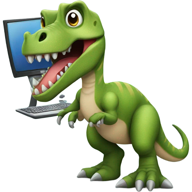 Dinosaur with a computer emoji