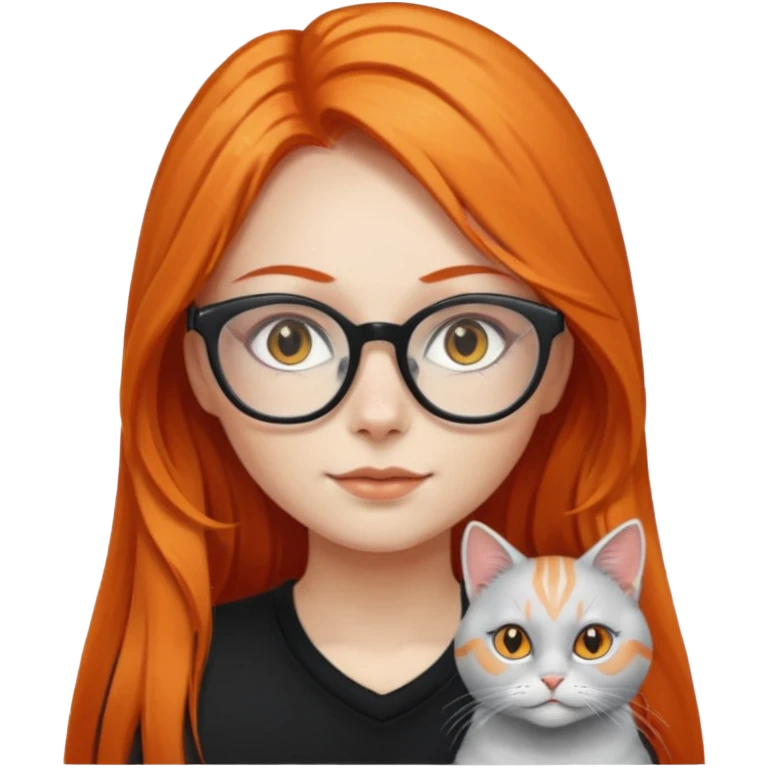 girl with very long orange hair, and silver cat-eyed glasses. Black clothes emoji