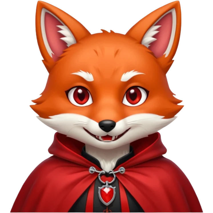 Vampire animal, fox in red collar cloak, red eye, fang emoji
