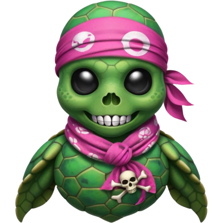 sea turtle wearing a pink pirate skull scarf emoji