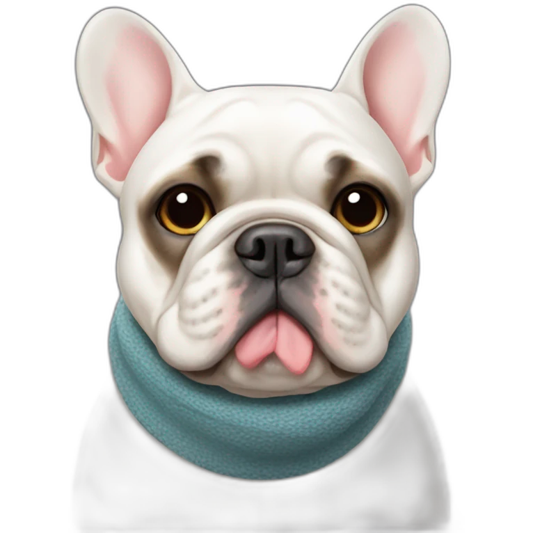 Fat white FRENCH BULLDOg wearing-a-muffler emoji