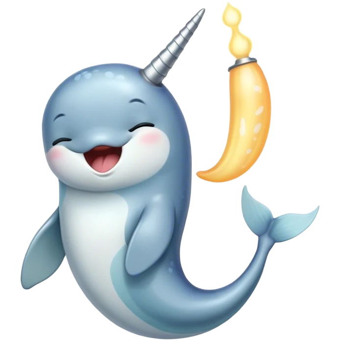 Cinematic Cute Yawning Cute Narwhal Portrait Emoji, Head tilted slightly with a dramatic, wide-open yawn, showcasing a streamlined, elegant body with a gracefully curling tusk and sleepy, half-closed eyes, Simplified yet irresistibly adorable features, highly detailed, glowing with a soft, cozy oceanic glow, high shine, relaxed yet expressive, stylized with a hint of whimsical marine ease, soft glowing outline, capturing the essence of a drowsy yet affectionate cute narwhal that appears ready to stretch and yawn its way out of the screen! emoji
