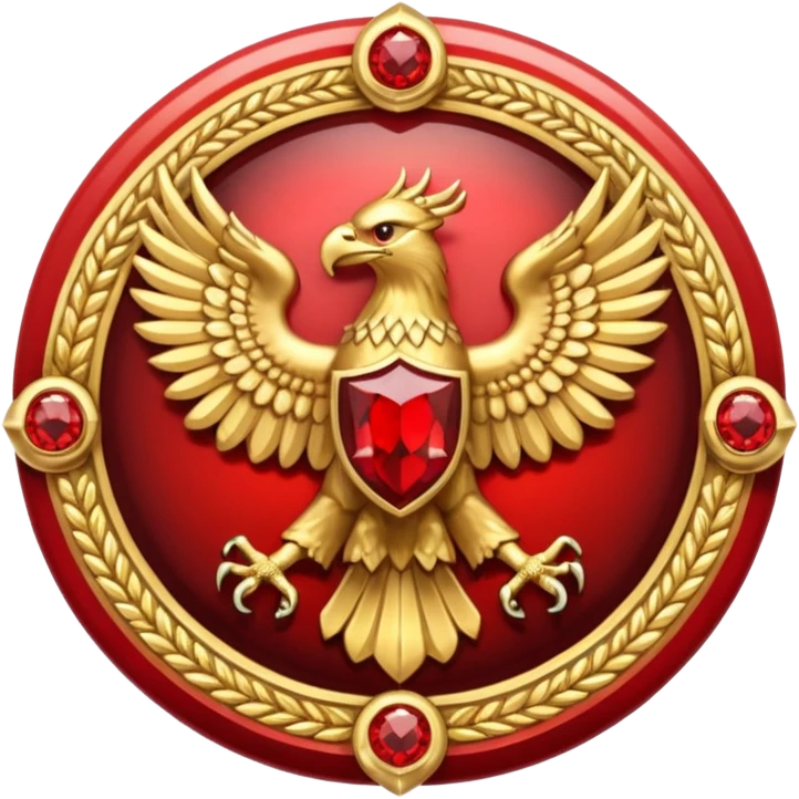 Golden double headed eagle with wings crest / brosch in a circle with red gems and no background emoji