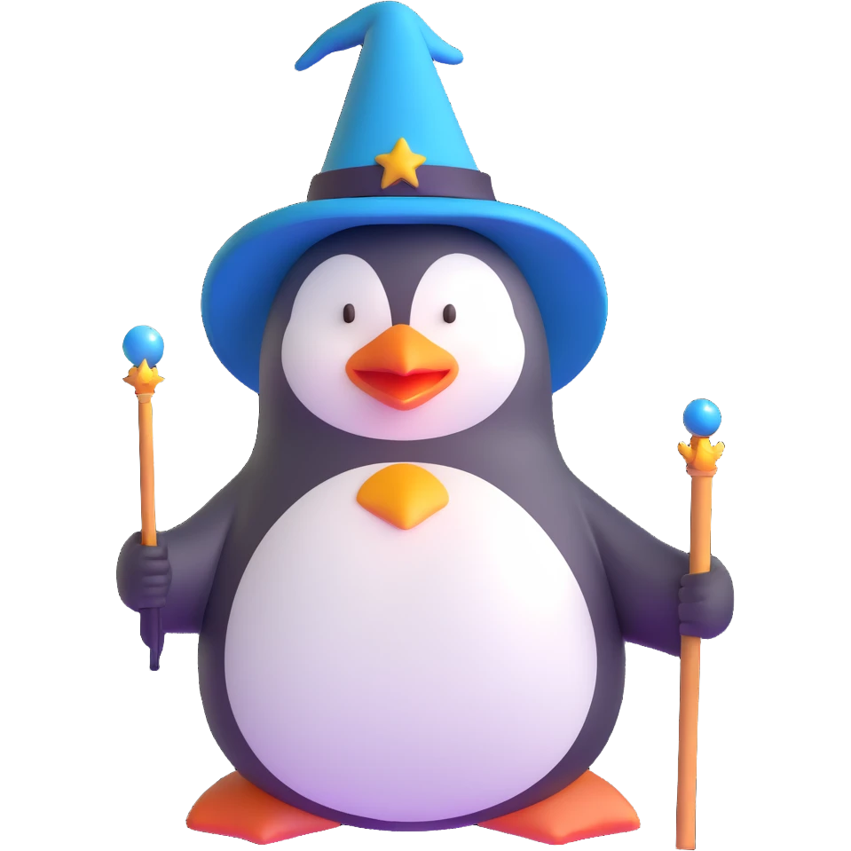 penguin wizard with magic wand emoji