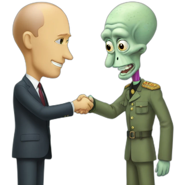 Vladimur putin shakes hand with squidward tentacles emoji