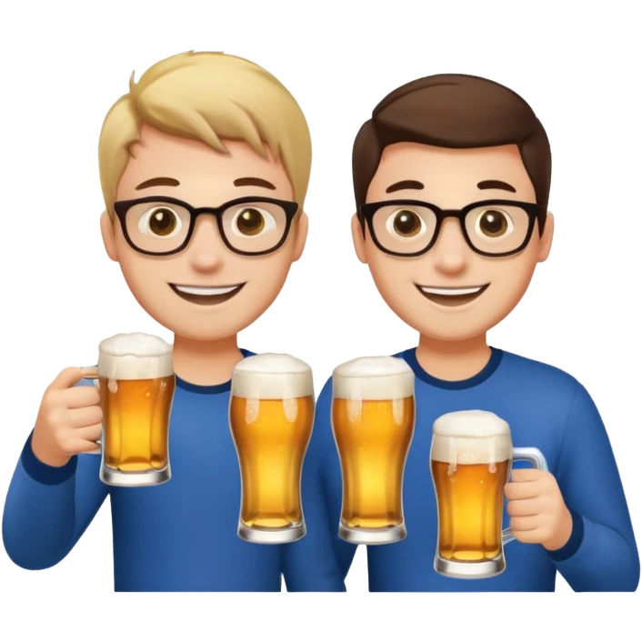 Two young guys holding a glass of beer in their hand and clinking glasses of beer emoji