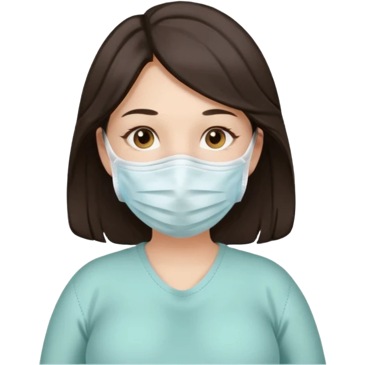 a pregrant lady with dark brown hair? Hair lengt above shoulder, wearing medical face mask emoji