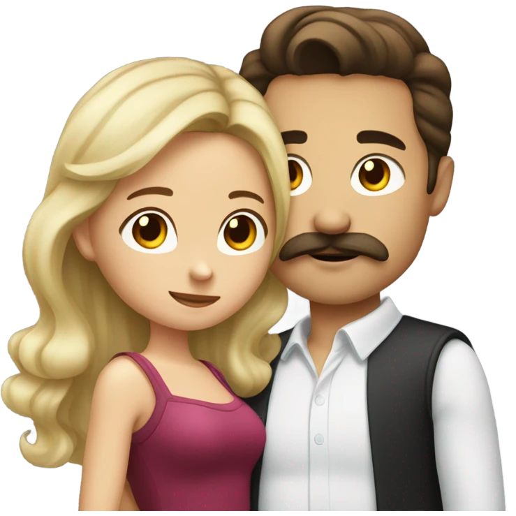 Man with brown hair and blond mustache kissed beautiful girl with dark brown hair  emoji