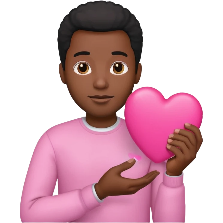 Black man holding pink heart emoji