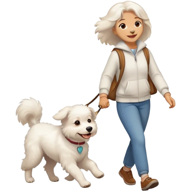 white dog walking with owner emoji