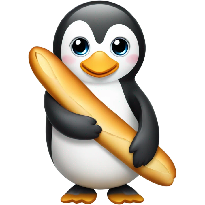 Cute penguin holding French baguette  emoji