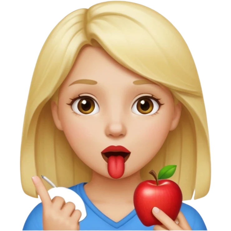 apple style emoji of a girl with a finger in her mouth, playful expression emoji
