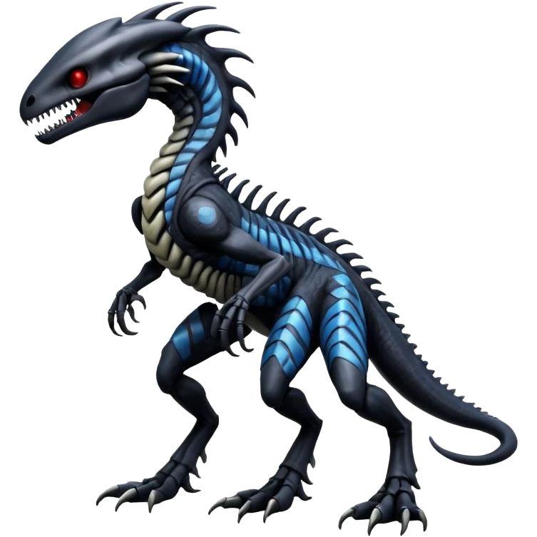 Duskull-Sergal-Salandit-Xenomorph-hybrid-fantasy-creature (full body) with colored scale pattern markings emoji