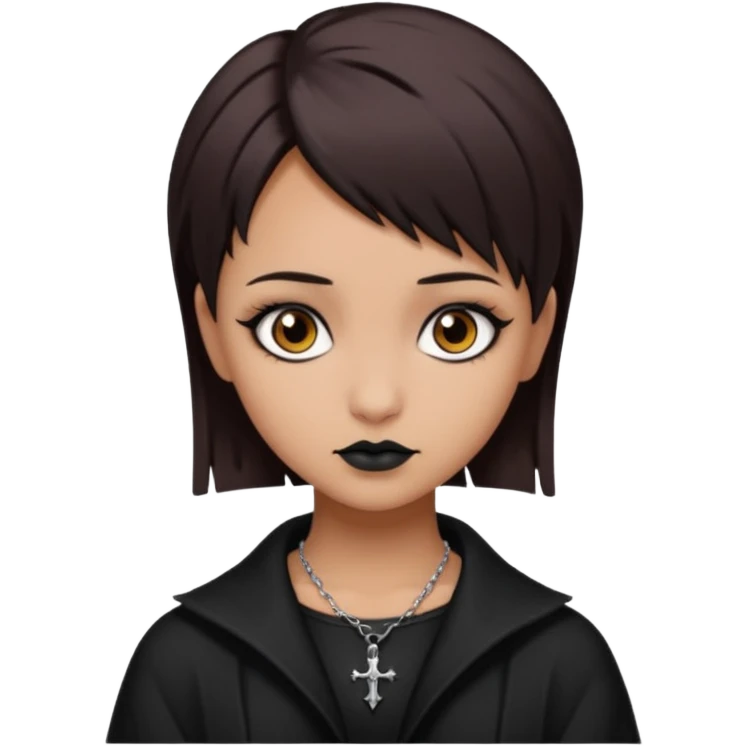 Short brown hair tan skin dark brown eyes goth girl emoji