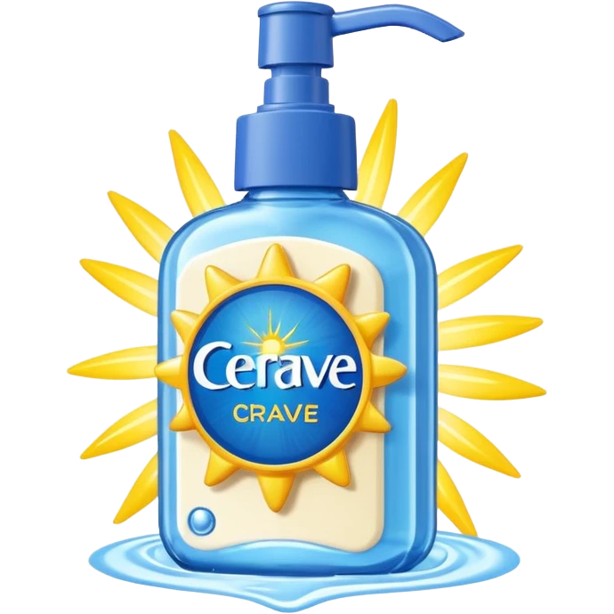 White CeraVe bottle with blue label and yellow “AM” badge, topped with a pump. Surrounded by protecting radiant sun sparkles, soft UV-deflecting light rings, and a blue protective glow. Feels like a daytime skin shield potion in a sleek, glossy bottle. emoji