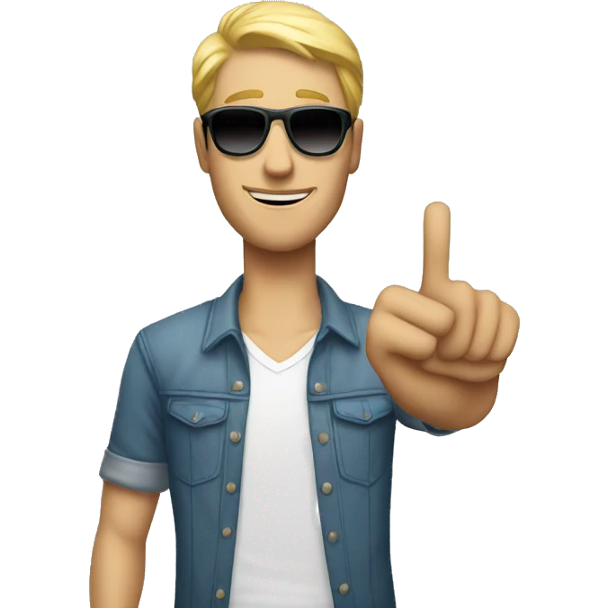 cool white man standing on scene in sunglasses and raising one hand emoji