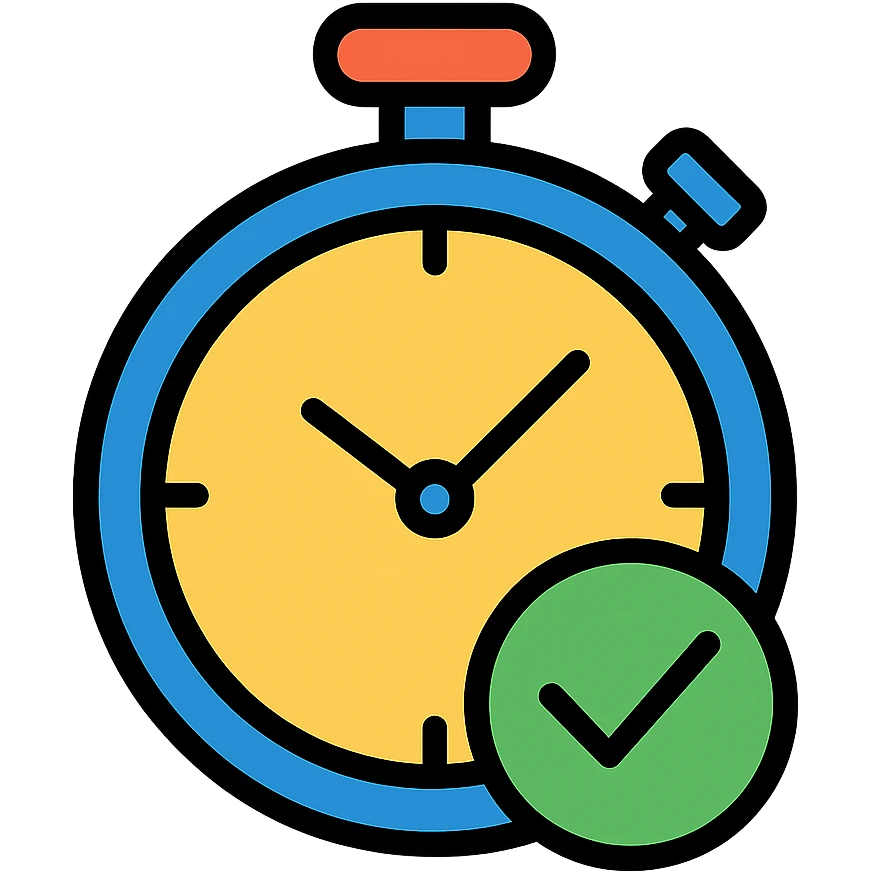 stopwatch icon with a checkmark, representing controlled work time emoji