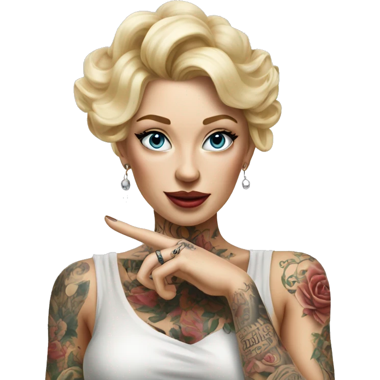 Blonde elegant women, her Body Covered with Tattoos, POINTING ON YOU FORWARD with her Hand, Hyper realistic emoji