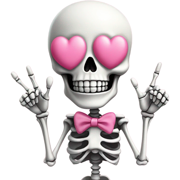 Cute skeleton w pink bow on head and pink heart eyes giving middle finger emoji