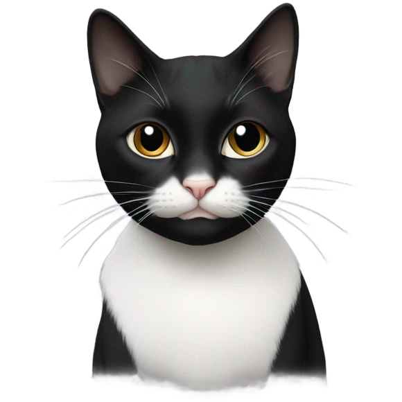 tuxedo cat with all black face and thin line of white running up her nose looking sweet emoji