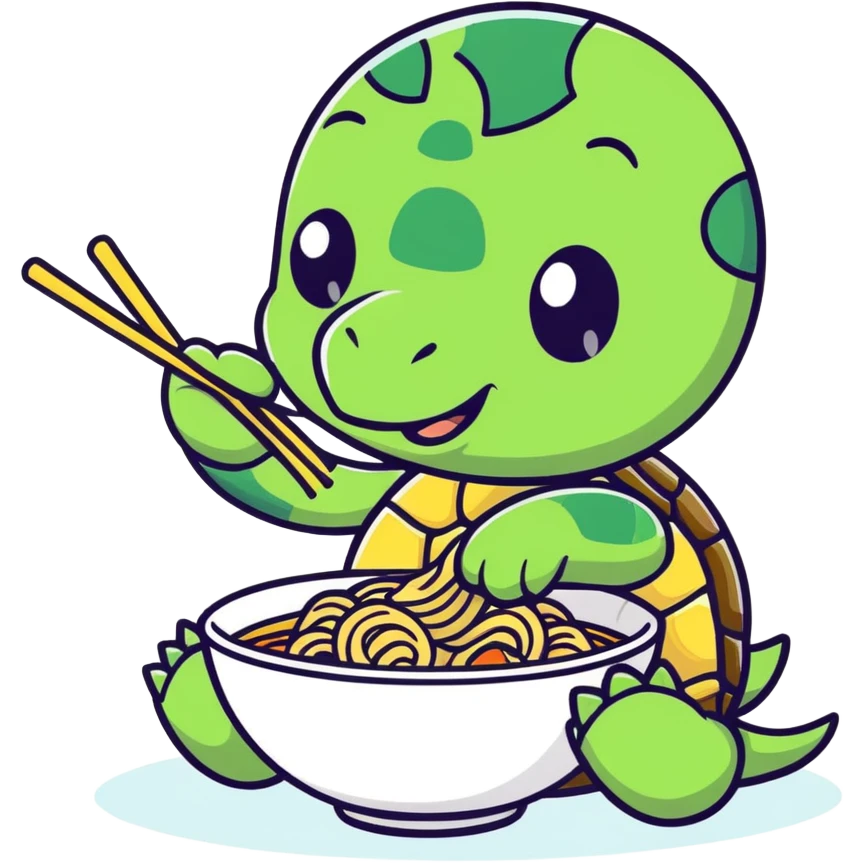 Turtle eating noodles emoji