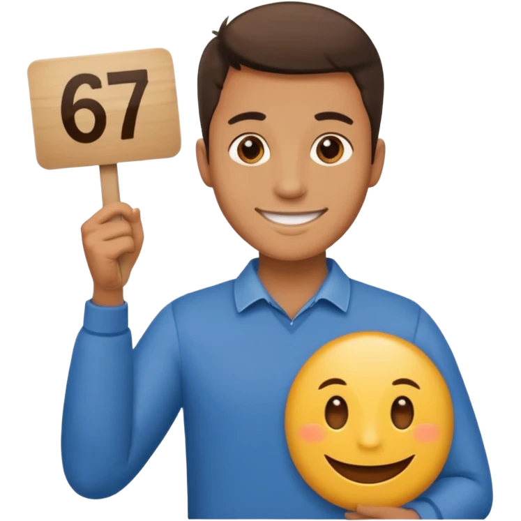 a man holding a sign that says 67 emoji
