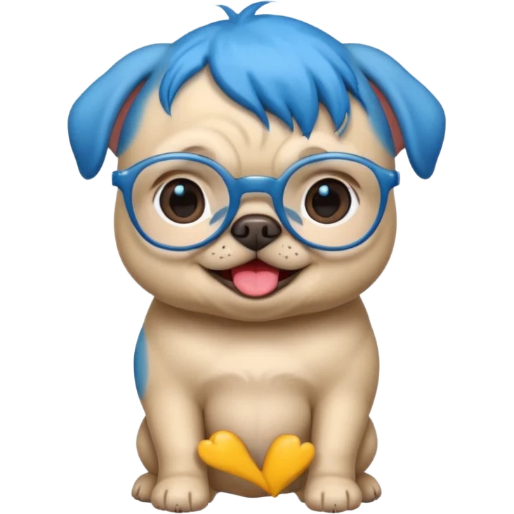blue haired baby pug wearing glassess emoji