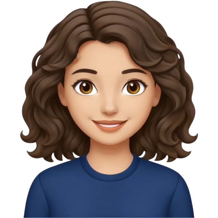 A brunette wavy hair girl, with fair/olive skin, simple makeup wearing navy blue clothes emoji