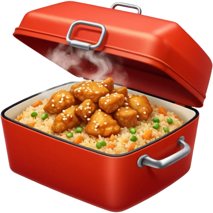Orange chicken and fried rice in a red box emoji