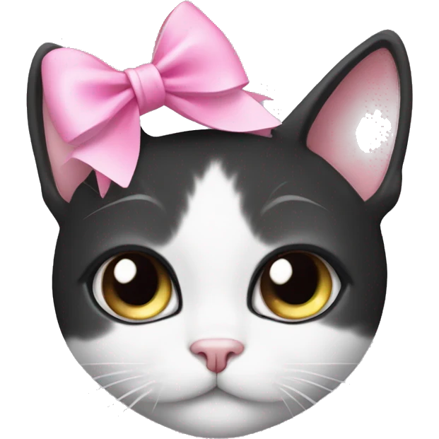 black and white cat with pink bow and long eyelashes  emoji