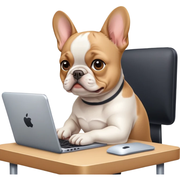 Frenchie working behind computer emoji