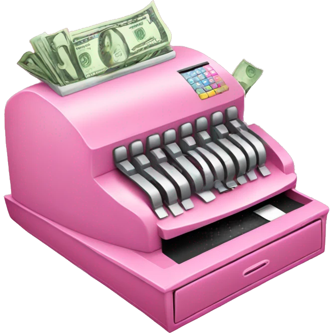 Pink cash register with money emoji