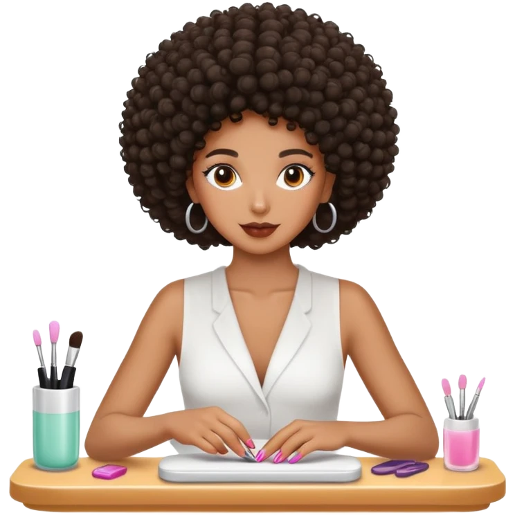 Black girl with curly fro getting nails done emoji