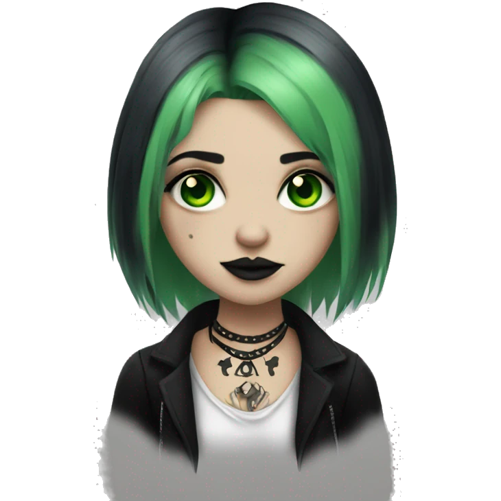 Goth girl with face tattoos and green eyes emoji