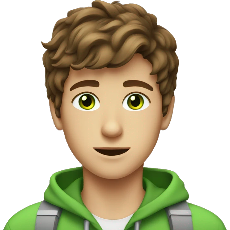 Brown hair teen-ager boy withe green eyes  emoji