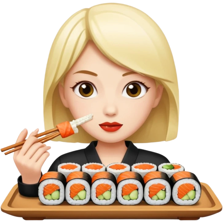 Девушка кушает роллы emoji