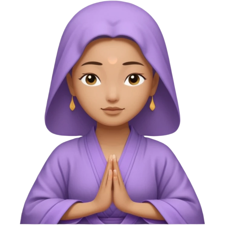 peaceful woman meditating, close-up face, wearing lavender Buddhist robe emoji