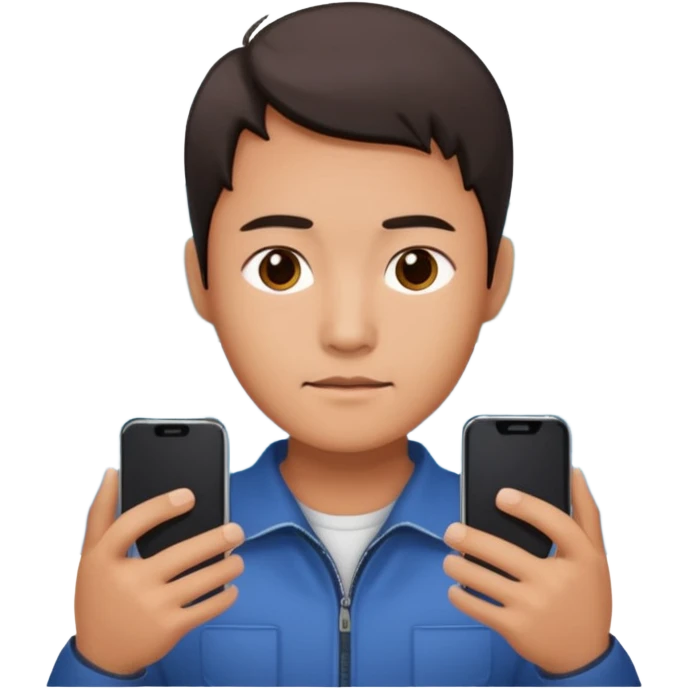 a chinese holding an smartphone with both hands in landscape mode(horizontally) on top of his forehead emoji