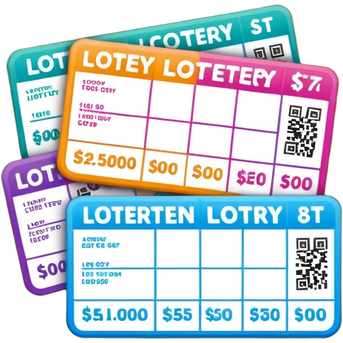 Create blank lottery coupons fanned out, clean and colorful, with different header colors and simple grid sections. No numbers, no text—just empty fields and a lottery-ticket layout. Bright, modern, and on a neutral background. emoji