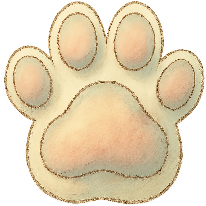 icon of a paw print, soft colors, whimsical, ghibli style emoji