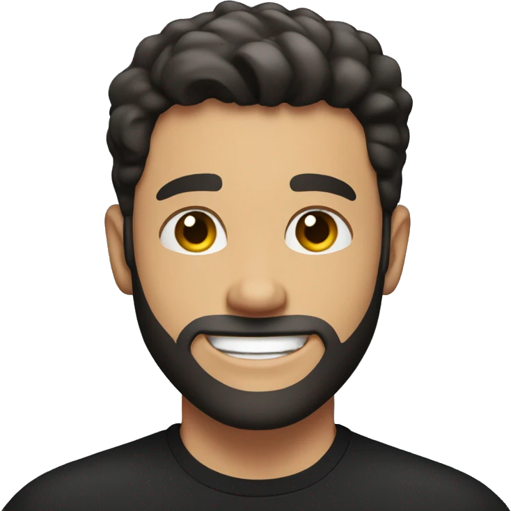 white Young man, with black short hair, and a faded beard, smiling really happy, and muscular but with a black t shirt on emoji