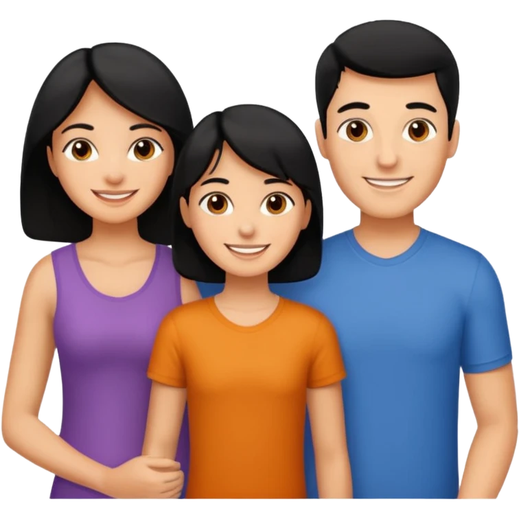A family of a man, a woman and a boy, tanned, having black hair emoji