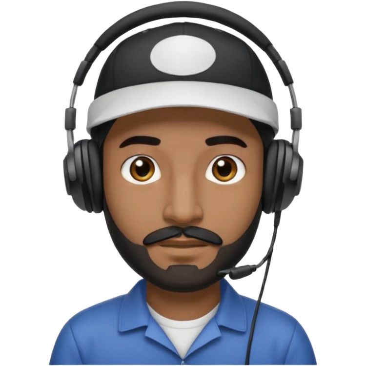 arabic streamer man with short black beard, short black mustache, black eyebrows, and a cap, wearing headphones emoji